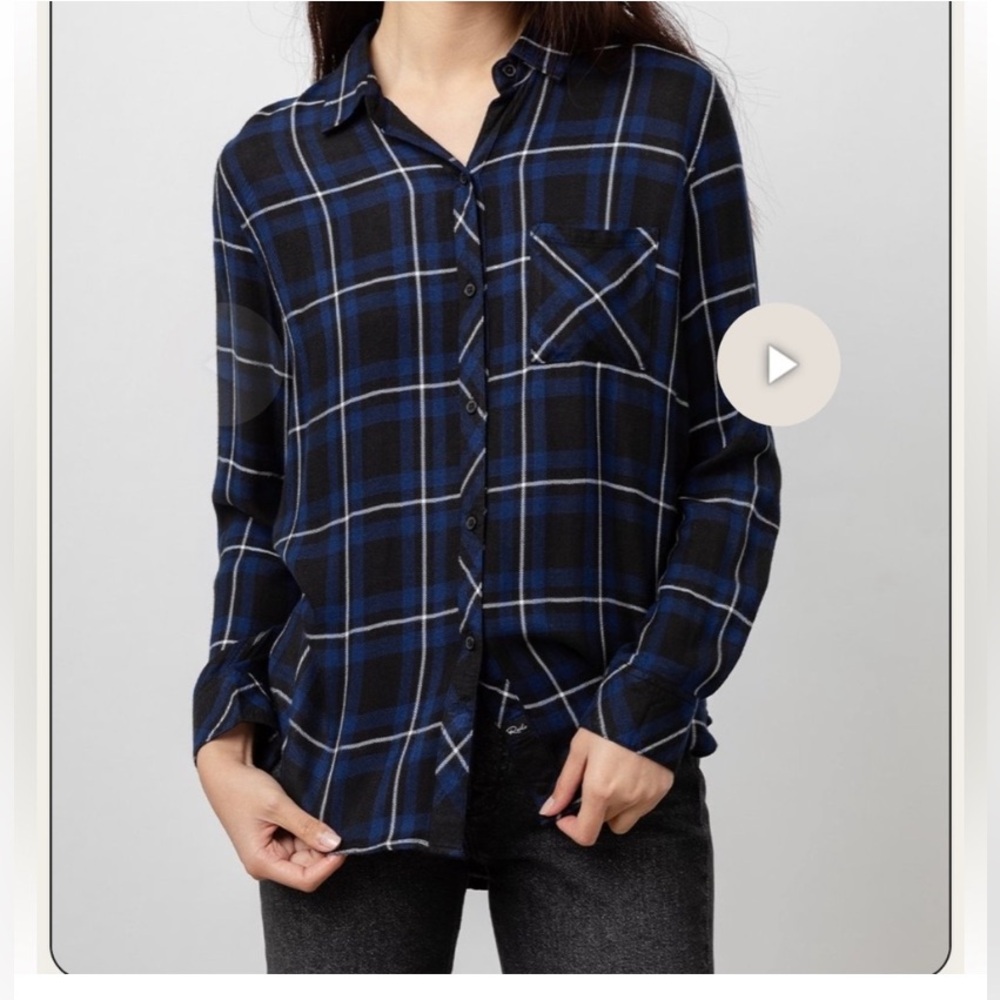 Rails Flannel Top Black Navy and White Size Small
